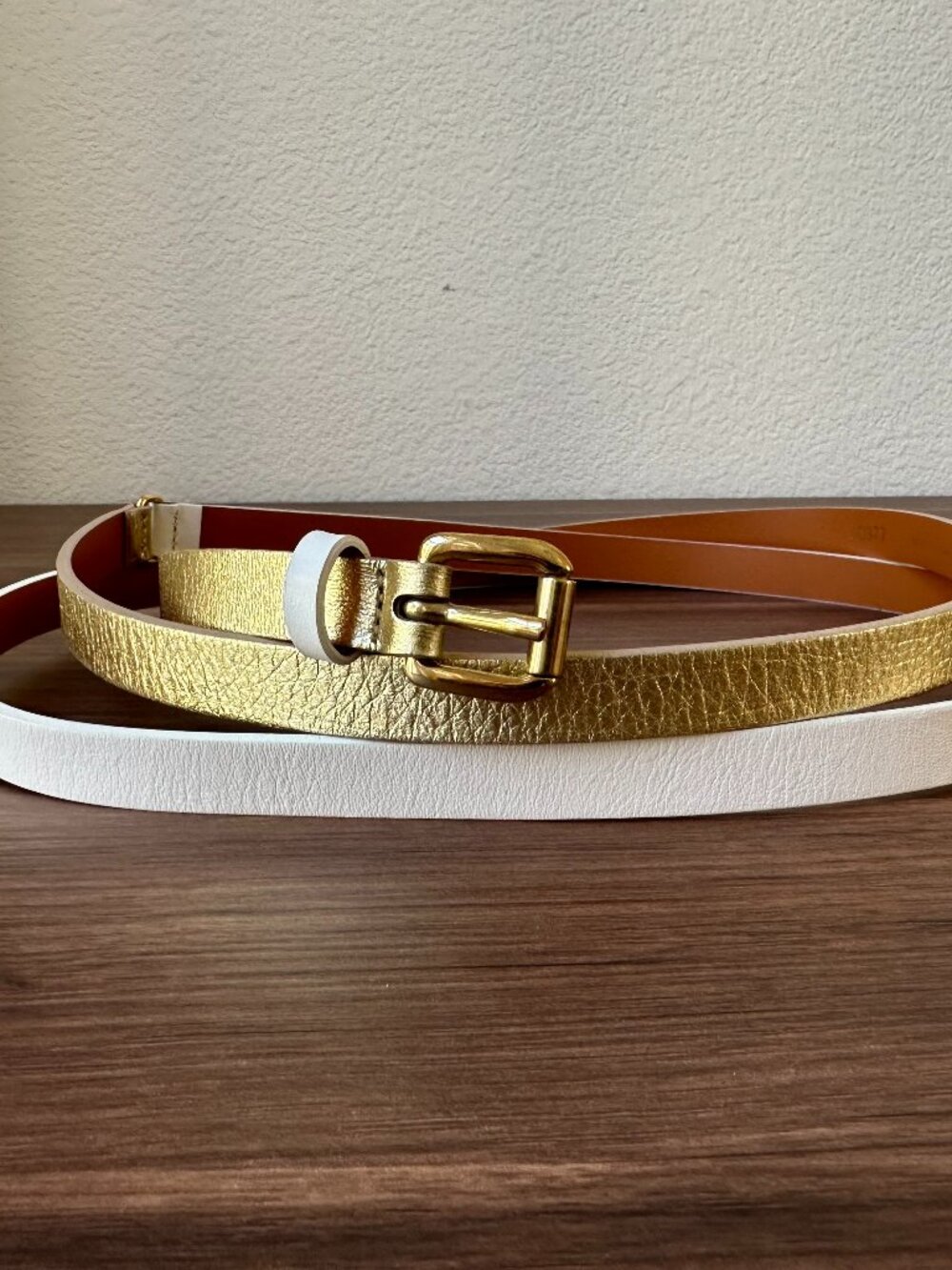 Maison Boinet Two-Tone Metallic Gold & White Double Wrap Leather Belt -L/XL